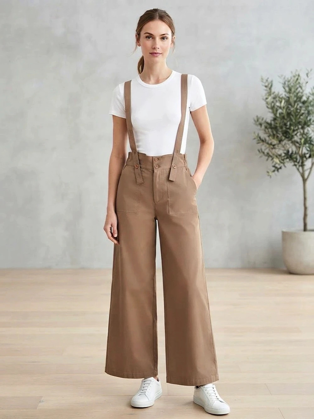 Halara Women's Wide Leg Overalls in Brown NWT